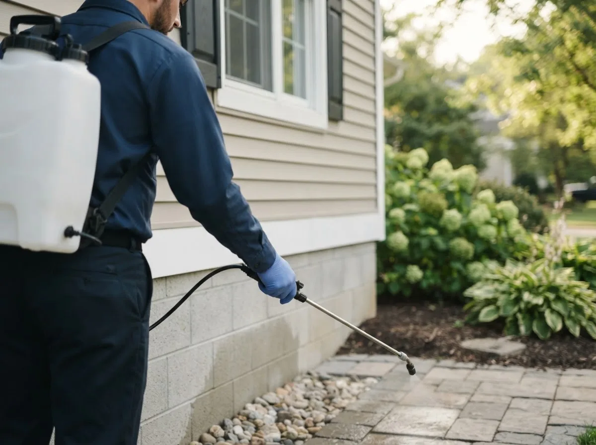 Pest control technician inspecting a home in La Luz, NM